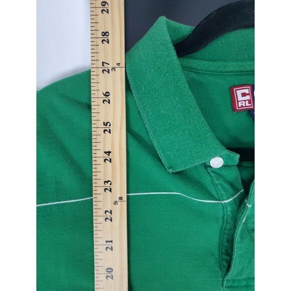 Vintage 90s Ralph Lauren Chaps Green Striped Mens Large Collar Button Polo Shirt - Picture 6 of 6